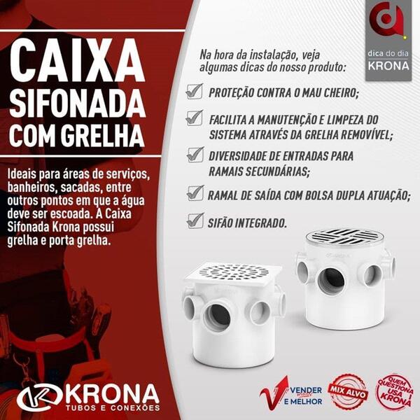 Caixa Sifonada Krona Quadrada 150x150x50 Branca Embalagens Co