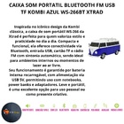 Caixa Som Portatil Bluetooth Fm Usb Tf Kombi Azul Ws-266bt