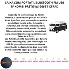 Caixa Som Portatil Bluetooth Fm Usb Tf Kombi Preto Ws-266bt