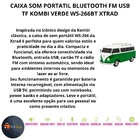 Caixa Som Portatil Bluetooth Fm Usb Tf Kombi Verde Ws-266bt