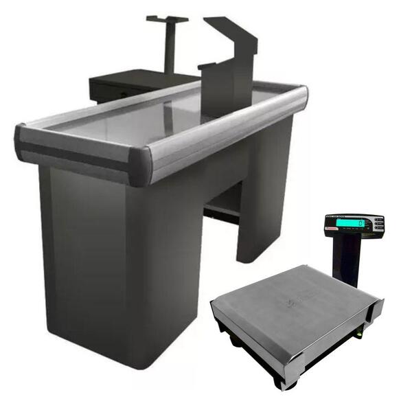 Caixa Supermercado Empacotador Preto 1,50m Check Out E Balanç
