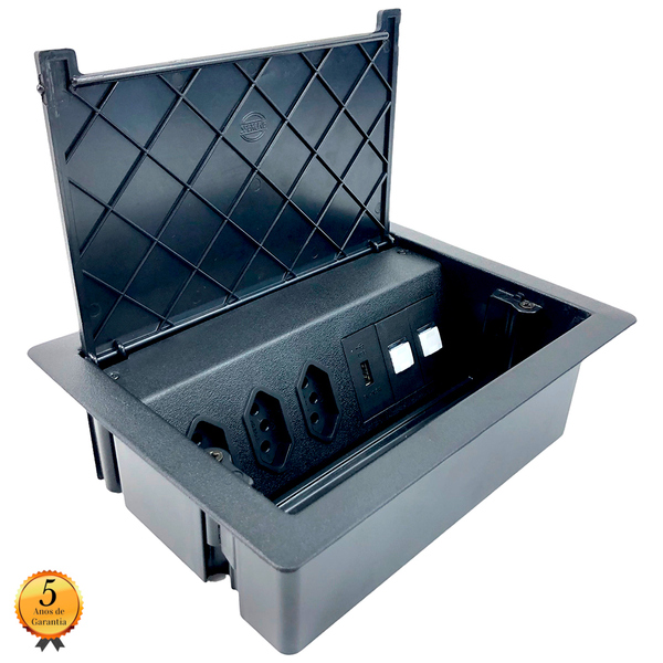 Caixa Tomadas Multimídia Marcenaria Mobiliário Preto Spe-870