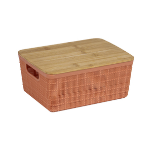 Caixa Organizadora com Tampa Plástico e Bambu Terracota 12L 13