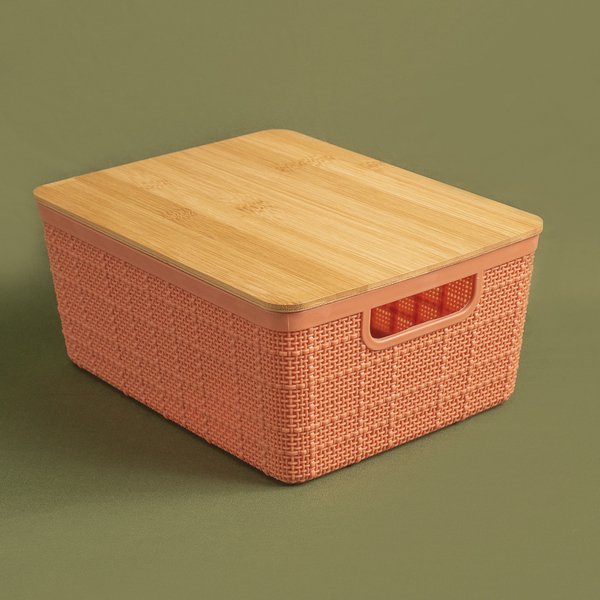 Caixa Organizadora com Tampa Plástico e Bambu Terracota 12L 13