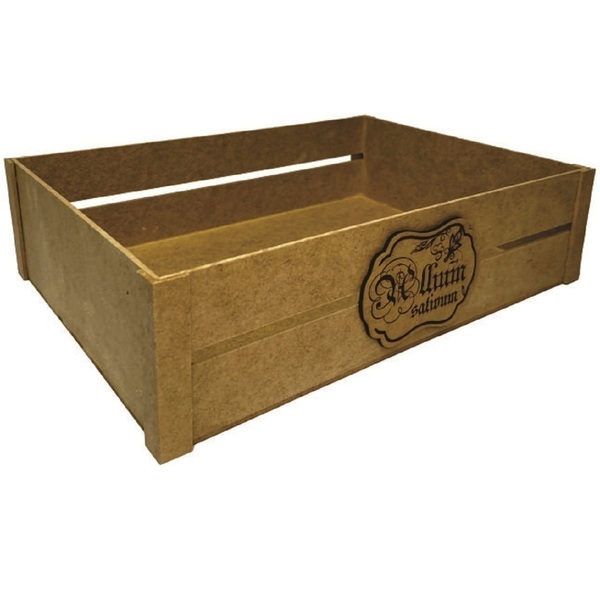 Caixote Em Mdf Cesta Retangular Com Rótulo Trabalhado Cru M -