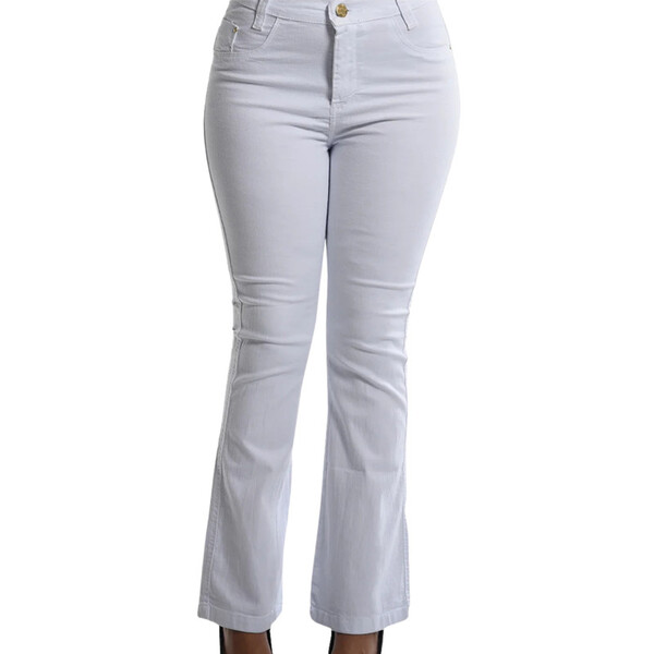 Calça Jeans Feminina Flare Elastano Lycra Branco  44
