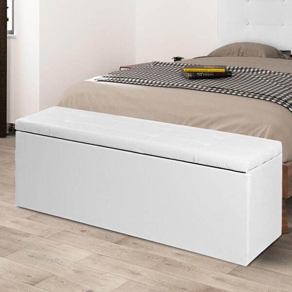 Calçadeira Baú Casal 1,40m Berlim Material Sintético Branco D