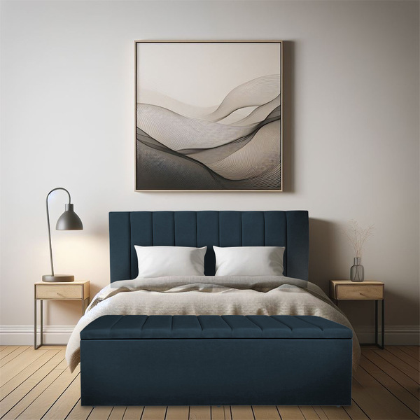 Calçadeira Baú Casal 1,40m Londres Suede Azul Marinho Dal Poz