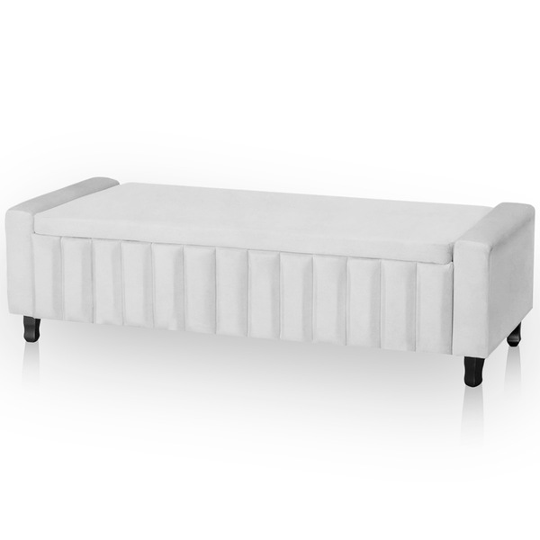 Calçadeira Baú Casal Estofada Alicia Veludo Branco