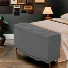 Calçadeira Baú Casal Estofada Maitê Veludo Cinza Chumbo