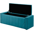 Calçadeira Baú Casal Estofada Toronto Veludo Azul Claro