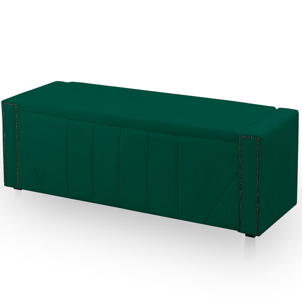 Calçadeira Baú Casal Estofada Toronto Veludo Verde Esmeralda