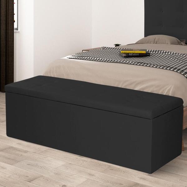 Calçadeira Baú Casal King 1,95m Berlim Suede Preto Dal Poz Es