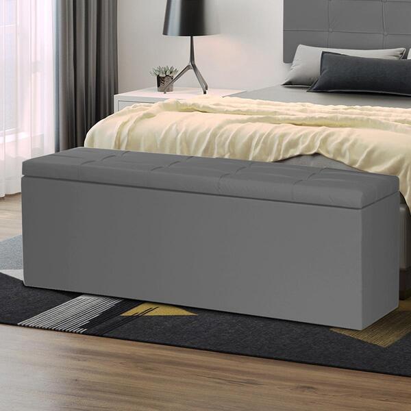 Calçadeira Baú Casal King 1,95m Roma Material Sintético Cinza