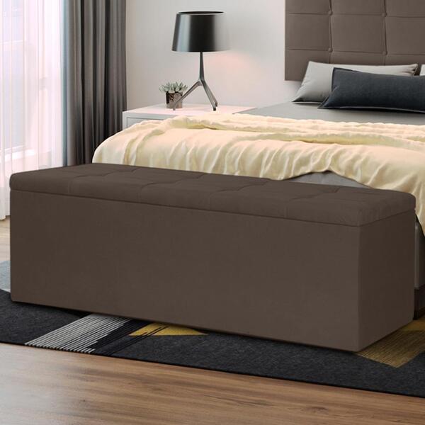 Calçadeira Baú Casal King 1,95m Roma Suede Marrom Dal Poz Est