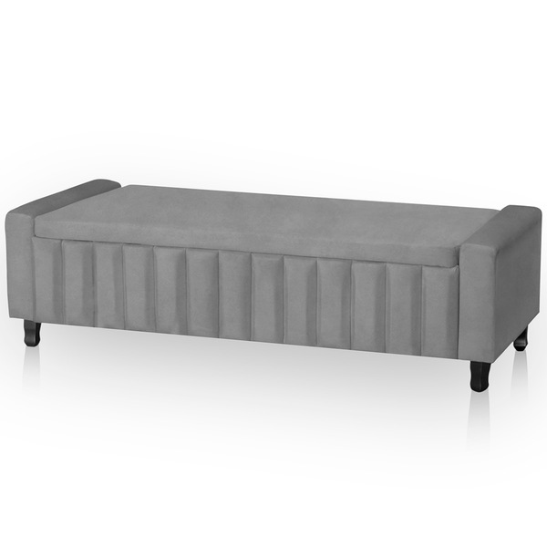 Calçadeira Baú Casal King Size Estofada Alicia Veludo Cinza C