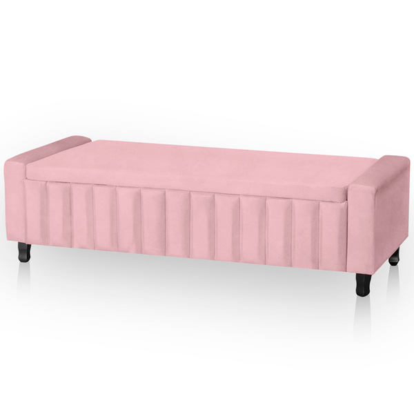 Calçadeira Baú Casal King Size Estofada Alicia Veludo Rosa Be