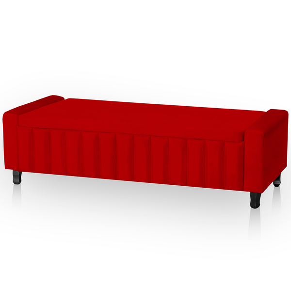 Calçadeira Baú Casal King Size Estofada Alicia Veludo Vermelho