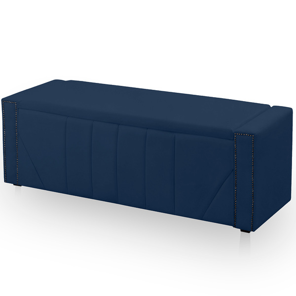 Calçadeira Baú Casal King Size Estofada Toronto Veludo Azul M