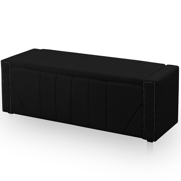 Calçadeira Baú Casal King Size Estofada Toronto Veludo Preto
