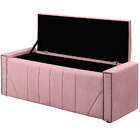 Calçadeira Baú Casal King Size Estofada Toronto Veludo Rosa B