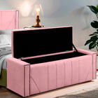 Calçadeira Baú Casal King Size Estofada Toronto Veludo Rosa B