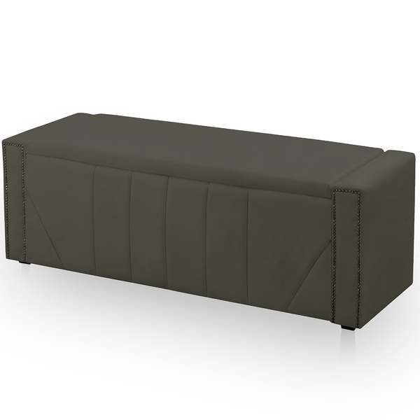 Calçadeira Baú Casal King Size Estofada Toronto Veludo Tabaco