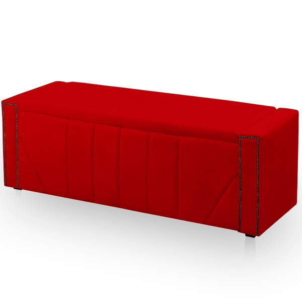 Calçadeira Baú Casal King Size Estofada Toronto Veludo Vermel