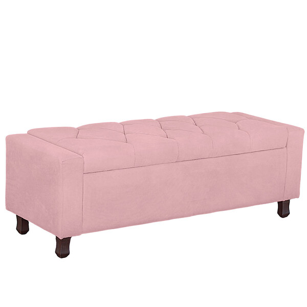 Calçadeira Baú Casal King Size Estofada Valencia Veludo Rosa