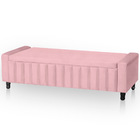 Calçadeira Baú Casal Queen Estofada Alicia Veludo Rosa Bebe