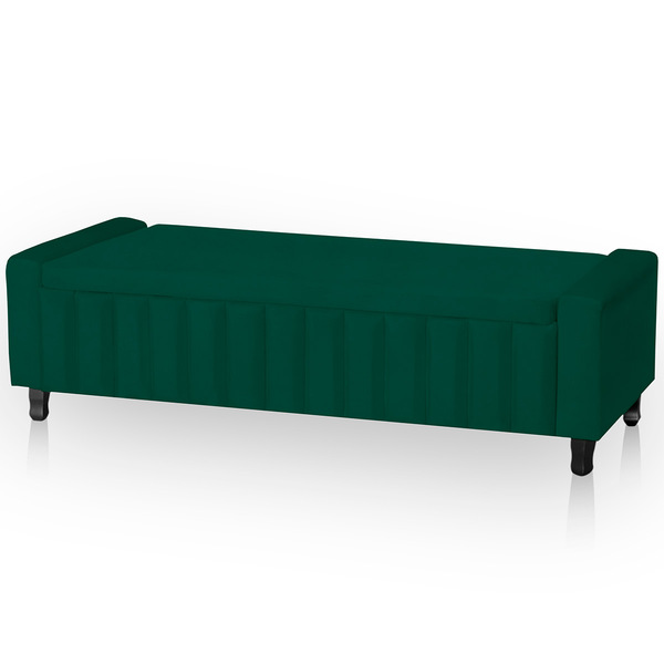 Calçadeira Baú Casal Queen Estofada Alicia Veludo Verde Esmer