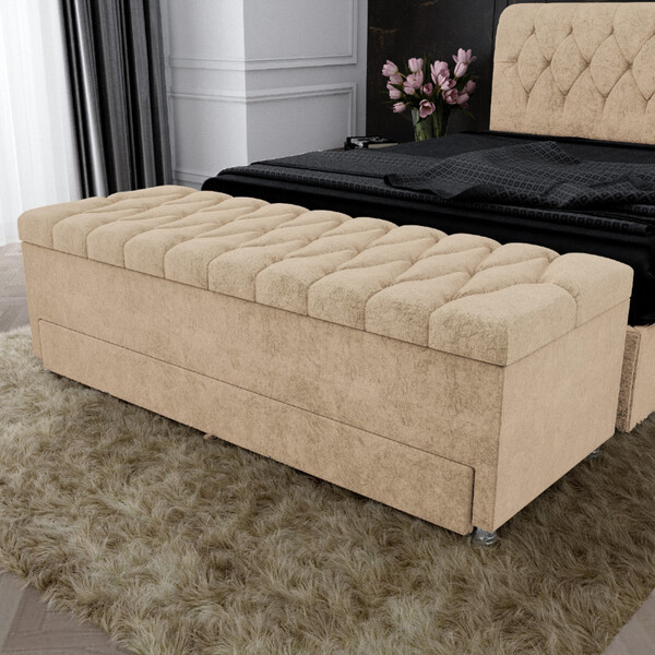 Calçadeira Baú Estofada Casal 140cm Suede Munique Js Móveis