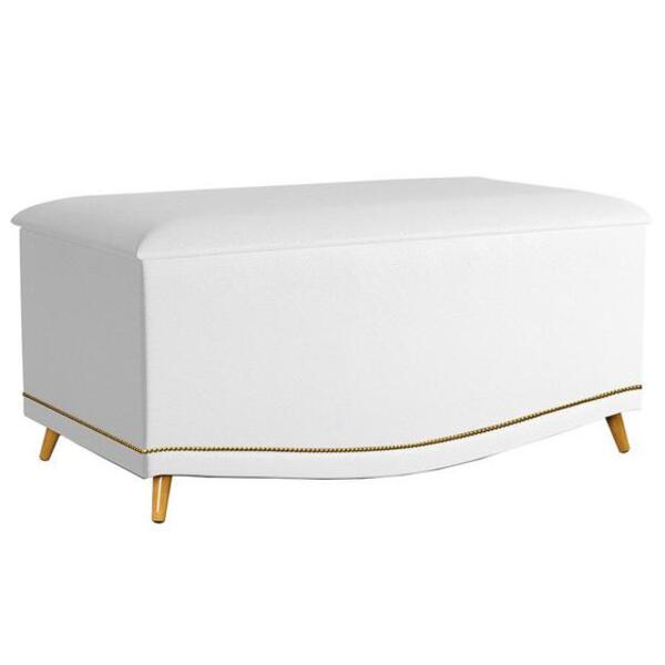 Calçadeira Baú Estofada Kate Casal 140 Cm  Suede Branco - Wed