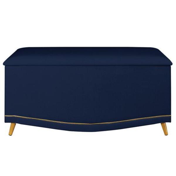Calçadeira Baú Estofada Kate Queen 160 Cm  Suede Azul Marinho