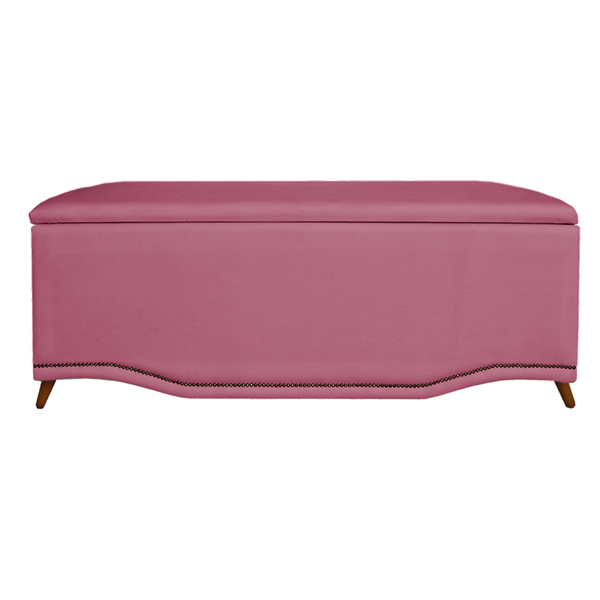 Calçadeira Baú Estofada Kate Queen 160 Cm  Suede Rosa - Wed D