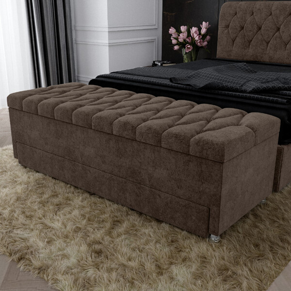 Calçadeira Baú Estofada King 195cm Suede Munique Js Móveis