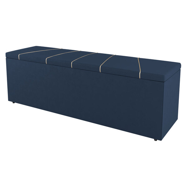 Calçadeira Baú King Size Berlyn 195cm Veludo Azul - Desk Desi