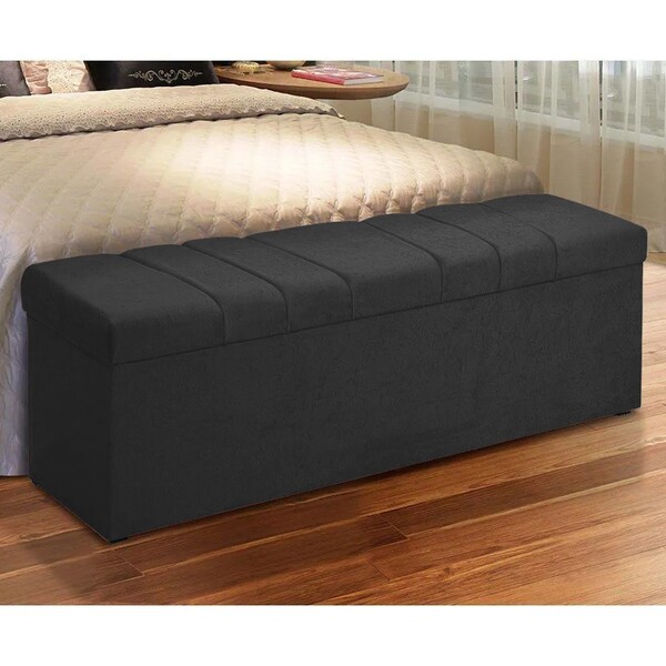 Calçadeira Baú Londres 195cm Suede Preto M11 - D'rossi