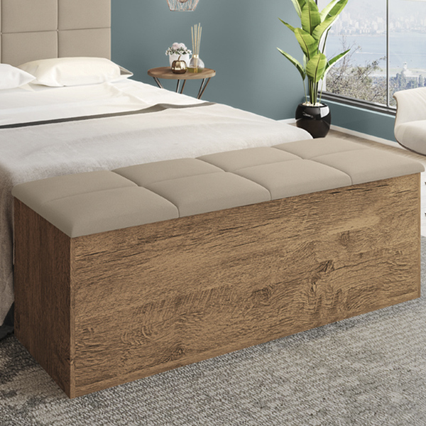 Calçadeira Bau Megh Marrom Bege Para Cama De 140 Cm