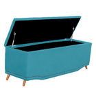Calçadeira Baú Queen Estofada Maitê Veludo Azul Claro