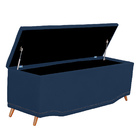 Calçadeira Baú Queen Estofada Maitê Veludo Azul Marinho