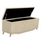 Calçadeira Baú Queen Estofada Maitê Veludo Bege