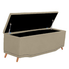 Calçadeira Baú Queen Estofada Maitê Veludo Bege Médio