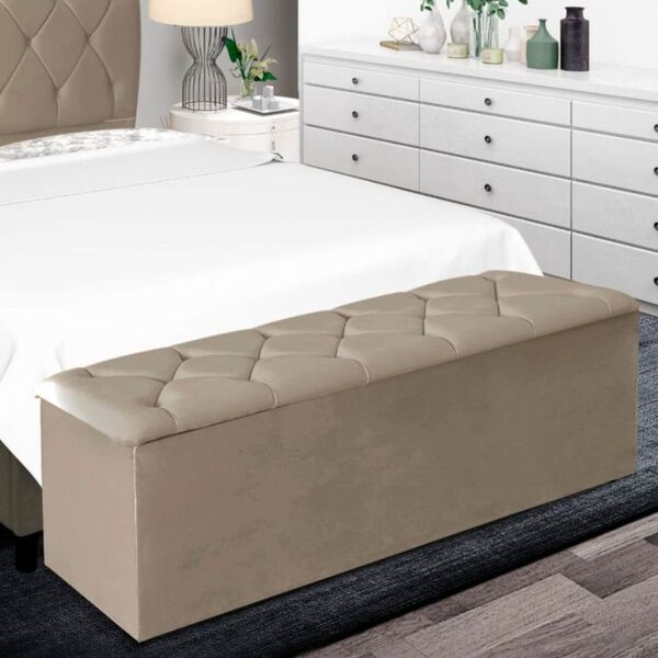 Calçadeira Baú Recamier 140 Cm Daiana Linho Bege Escuro