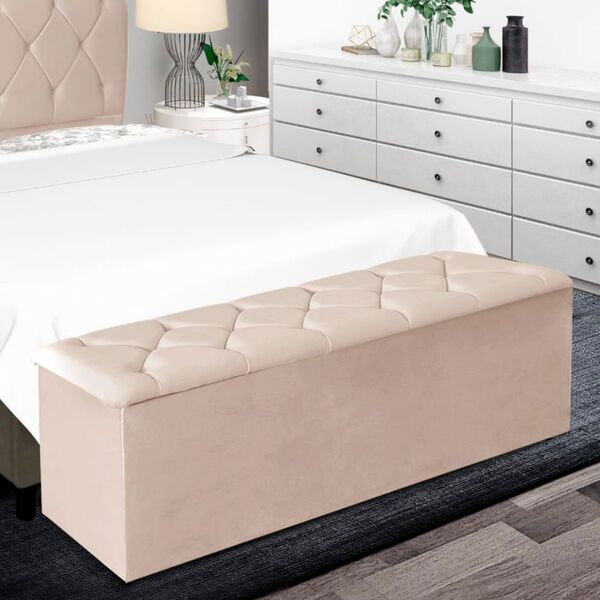 Calçadeira Baú Recamier 140 Cm Daiana Veludo Rosé