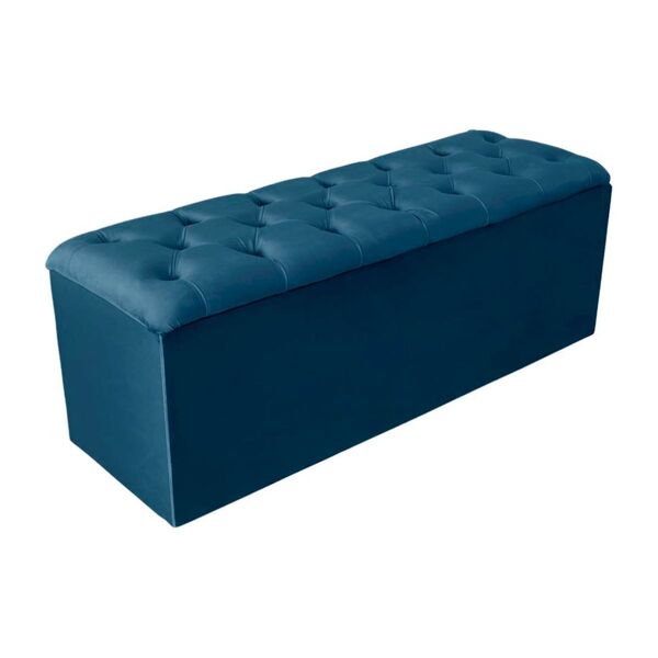 Calçadeira Baú Recamier 160 Cm Bianca Veludo Azul