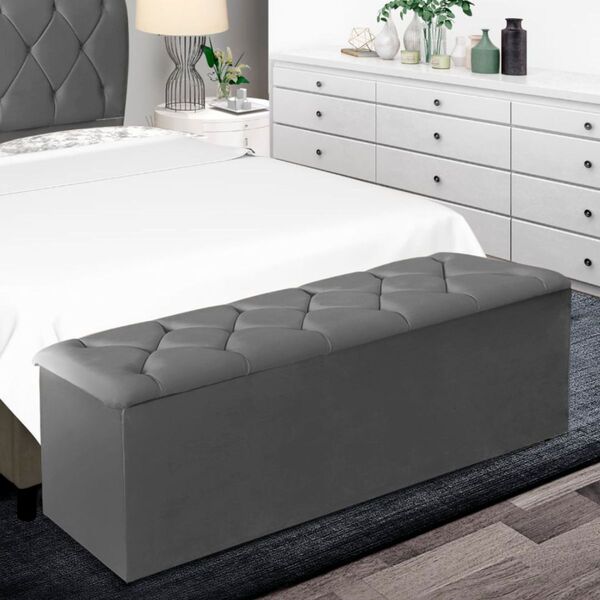 Calçadeira Baú Recamier 160 Cm Daiana Linho Cinza Escuro