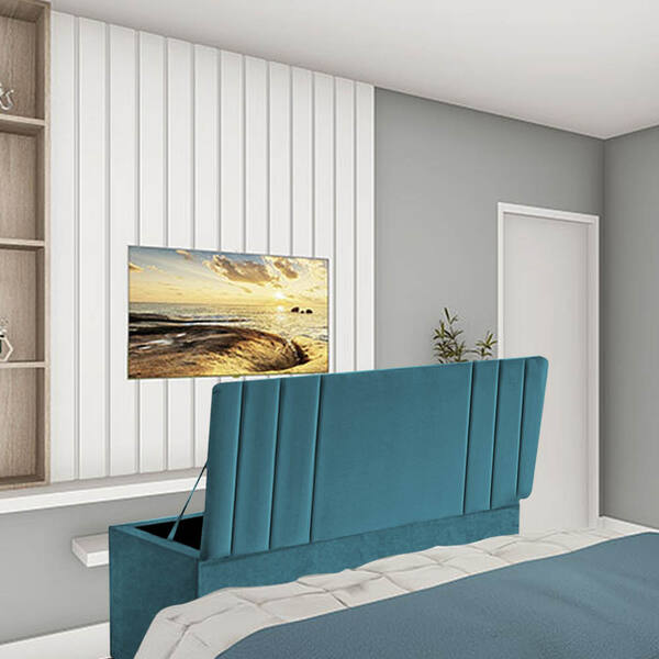 Calçadeira Baú Recamier Casal 140cm Grécia Suede Azul Turques