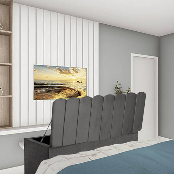 Calçadeira Baú Recamier King 190cm Alanis Suede Cinza Escuro