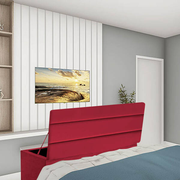 Calçadeira Baú Recamier King 190cm Argentina Suede Vermelho -